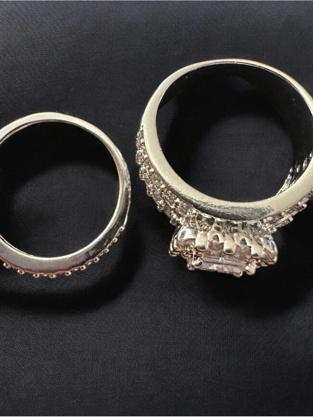Princess Cut Halo Bridal Ring Set Silver Tone Multilayer Sz 8 NWOT - Picture 2 of 3